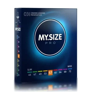 Προφυλακτικά MY.SIZE PRO 57mm, vegan και υπερευαίσθητα, σε συσκευασία 3 τεμαχίων.