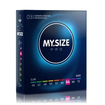 Προφυλακτικά MY.SIZE PRO 64mm, vegan και υποαλλεργικά σε συσκευασία 3 τεμαχίων.