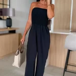 Μαύρο strapless γυναικείο jumpsuit