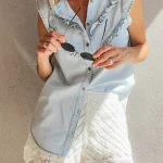 Αμάνικο Denim πουκάμισο με βολάν