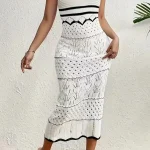 Πλεκτό λευκό μίντι φόρεμα με τιράντες