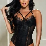 Μαύρο δαντελένιο κορμάκι hollow out