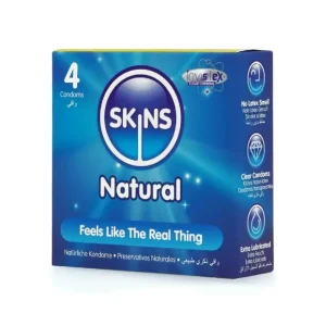 Skins Natural προφυλακτικά premium ποιότητας σε συσκευασία 4 τεμαχίων.