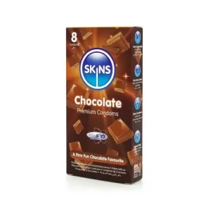Προφυλακτικά Skins Chocolate 8-Pack με γεύση σοκολάτας, ultra thin και επιπλέον λίπανση για φυσική αίσθηση.