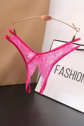 Sexy δαντελένιο σλιπ με άνοιγμα σε ροζ-5