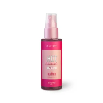 Σπρέι σώματος PRIVÉE GLITTER με φερομόνες και glitter, με φρουτώδεις, λουλουδάτες και ξυλώδεις νότες.
