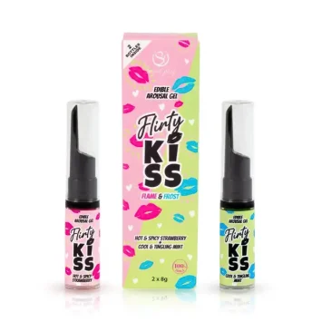 Flirty Kiss βρώσιμα gel φράουλα και μέντα 2×8 g, με warming και cooling εφέ για φιλιά και στοματικό.