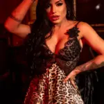 Leopard babydoll με v λαιμόκοψη και δαντέλα