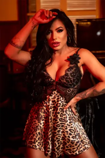 Leopard babydoll με v λαιμόκοψη και δαντέλα-3