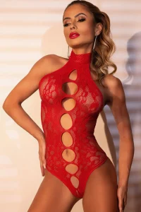 Κόκκινο διάφανο κορμάκι με halter λαιμό & ανοιχτή πλάτη-2