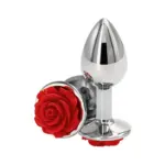 KINK – Μεταλλική πρωκτική σφήνα ασημί με τριαντάφυλλο Large