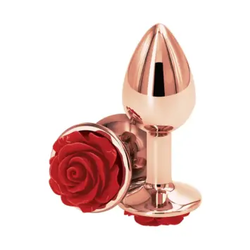 ΝΕΕΣ ΑΦΙΞΕΙΣ 21 Μεταλλικό anal plug Large σε rose gold χρώμα με διακοσμητικό κόκκινο τριαντάφυλλο στη βάση ασφαλείας.