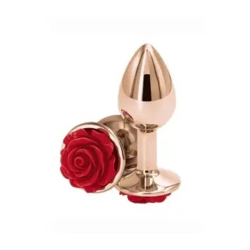 KooKoo 23 Μεταλλικό anal plug σε rose gold χρώμα με διακοσμητικό κόκκινο τριαντάφυλλο στη βάση ασφαλείας.