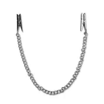 KooKoo 24 Μεταλλικές λαβίδες στήθους με μαύρα προστατευτικά άκρα και λεπτή ασημί αλυσίδα σύνδεσης.